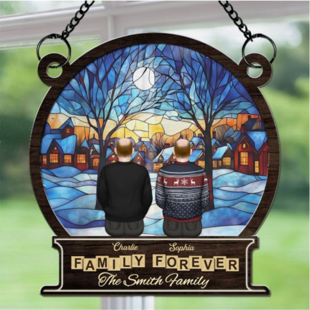 Custom Family Hanging Decor, Christmas Gift for Family Members • Family Forever And Ever - Personalized Suncatcher