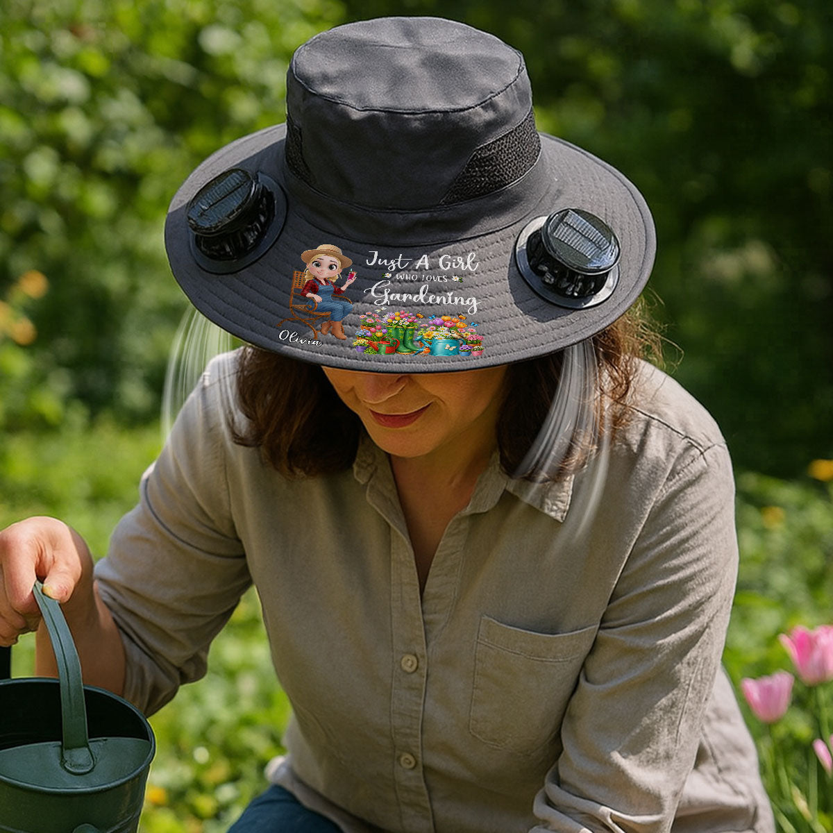 A Girl Loves Gardening - Personalized Solar Fan Hat