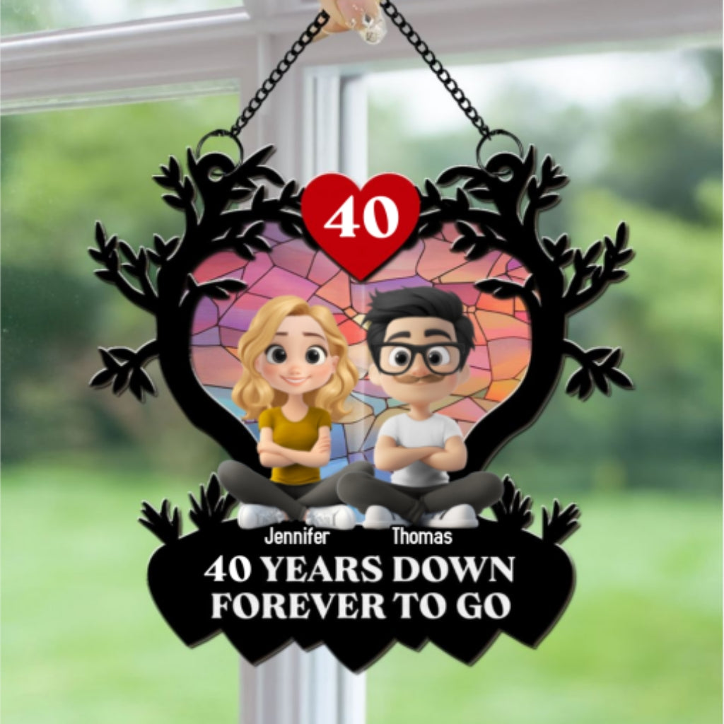 Custom Couple Hanging Decor, Anniversary Valentine's Day Gifts • Many Years Down Forever To Go - Personalized Suncatcher