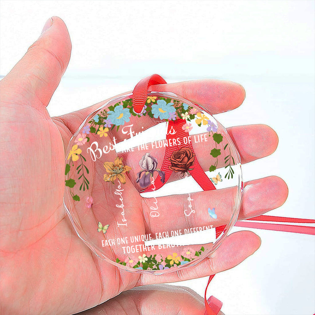 Custom Friendship Christmas Ornament, Best Friend Gift •  Friendship Blossoms In Every Heart - Personalized Glass Ornament