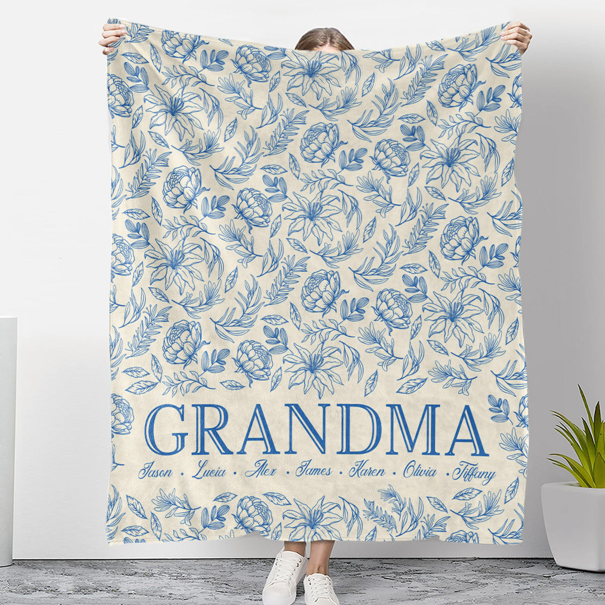 Vintage Grandma Flower - Personalized Fleece Blanket