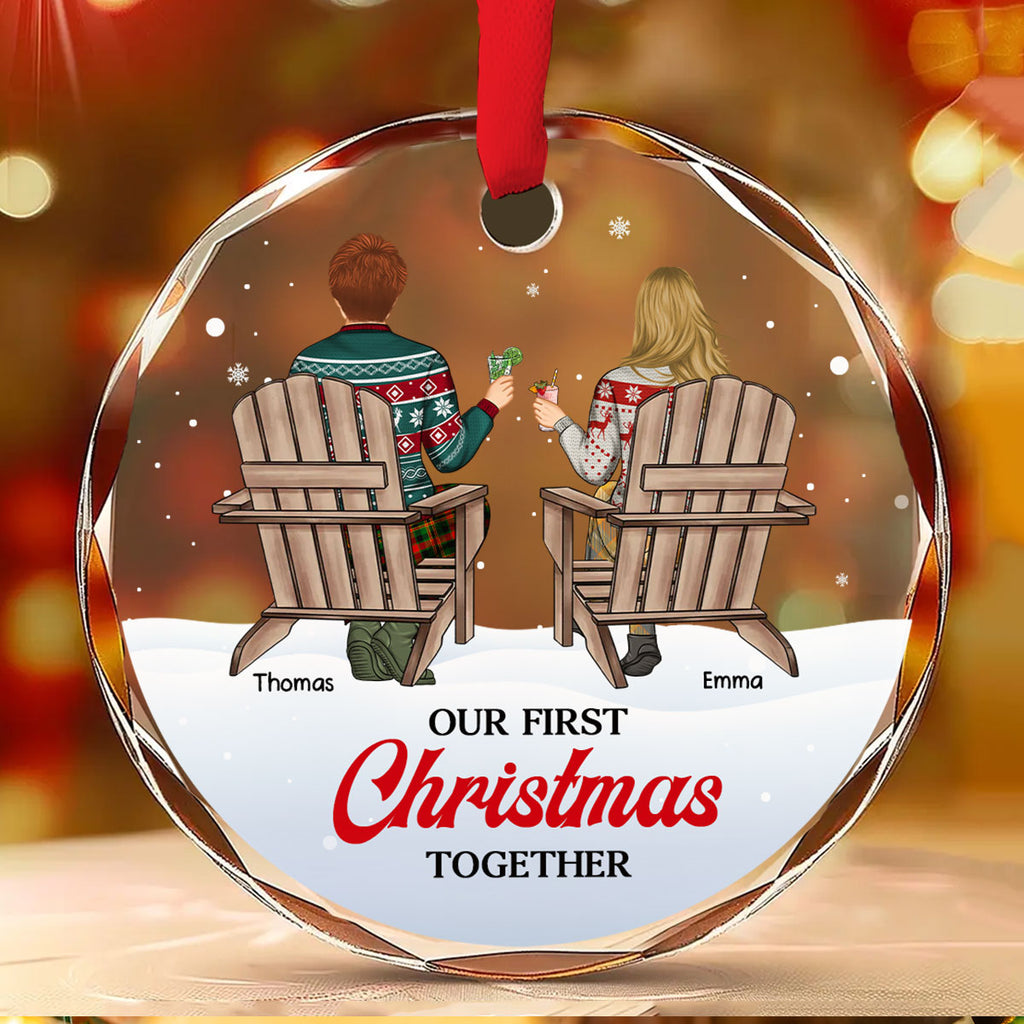 Custom First Christmas Ornament Married, Gift for Newlyweds •  Our loving season - Personalized Glass Ornament
