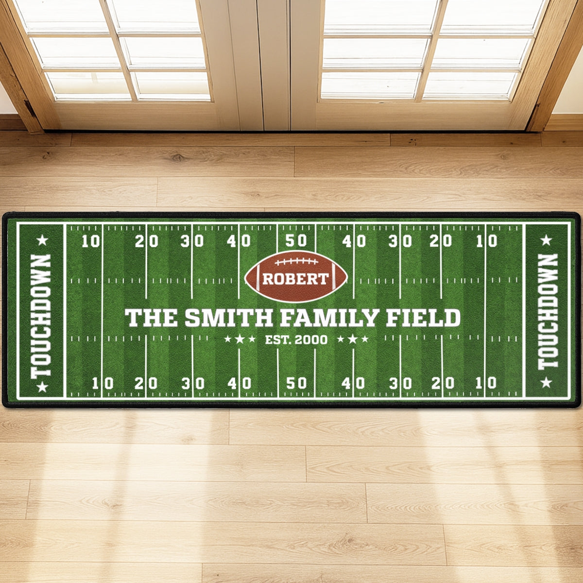 Custom Family Name Rug, Housewarming Birthday Gift For Family Members • Our Team Our Home Field - Personalized Runner Rug