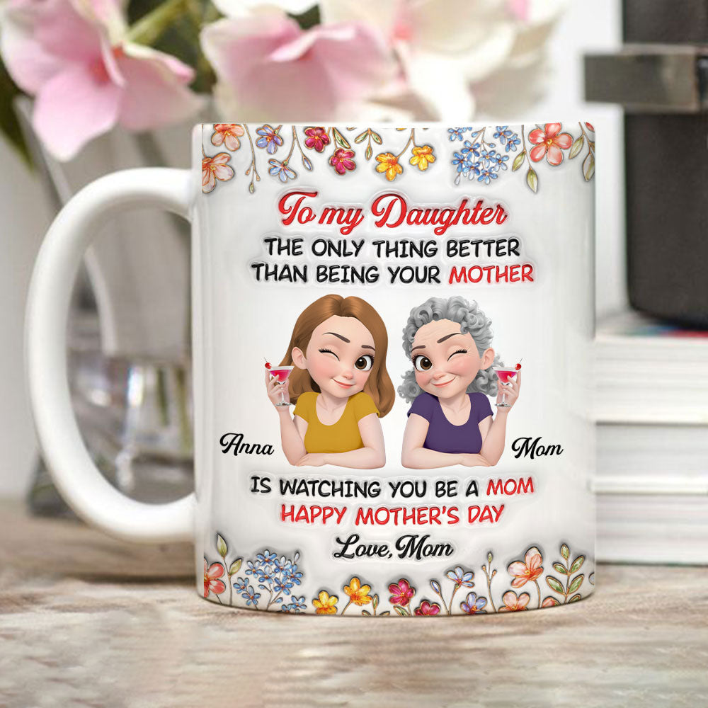 Custom Christmas & Birthday Keepsake Gift • Watching You Being Mom Ver Floral - Personalized 3D Inflated Effect Mug