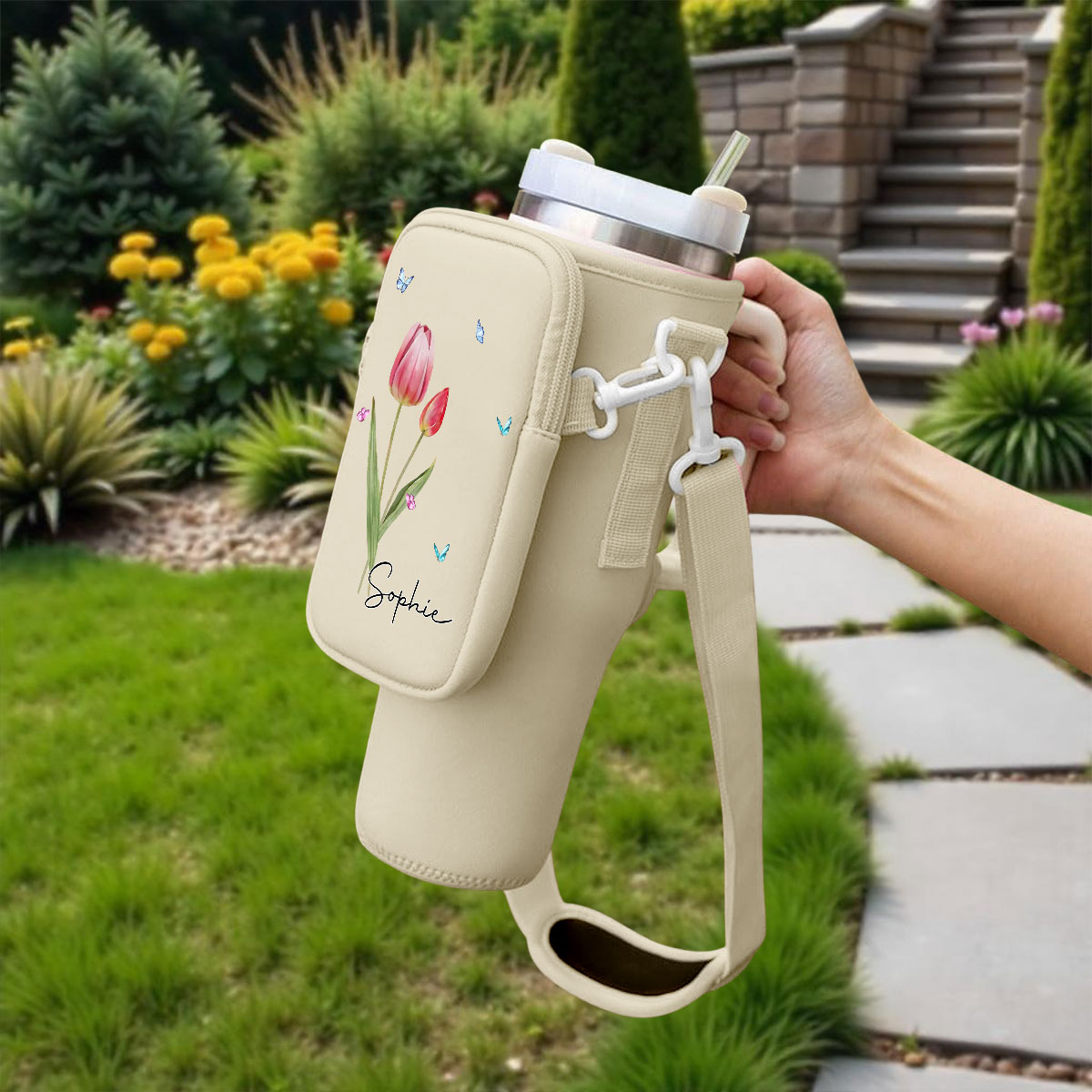 You Are The Most Beautiful Flower - Personalized 40oz Water Bottle Carrier Bag