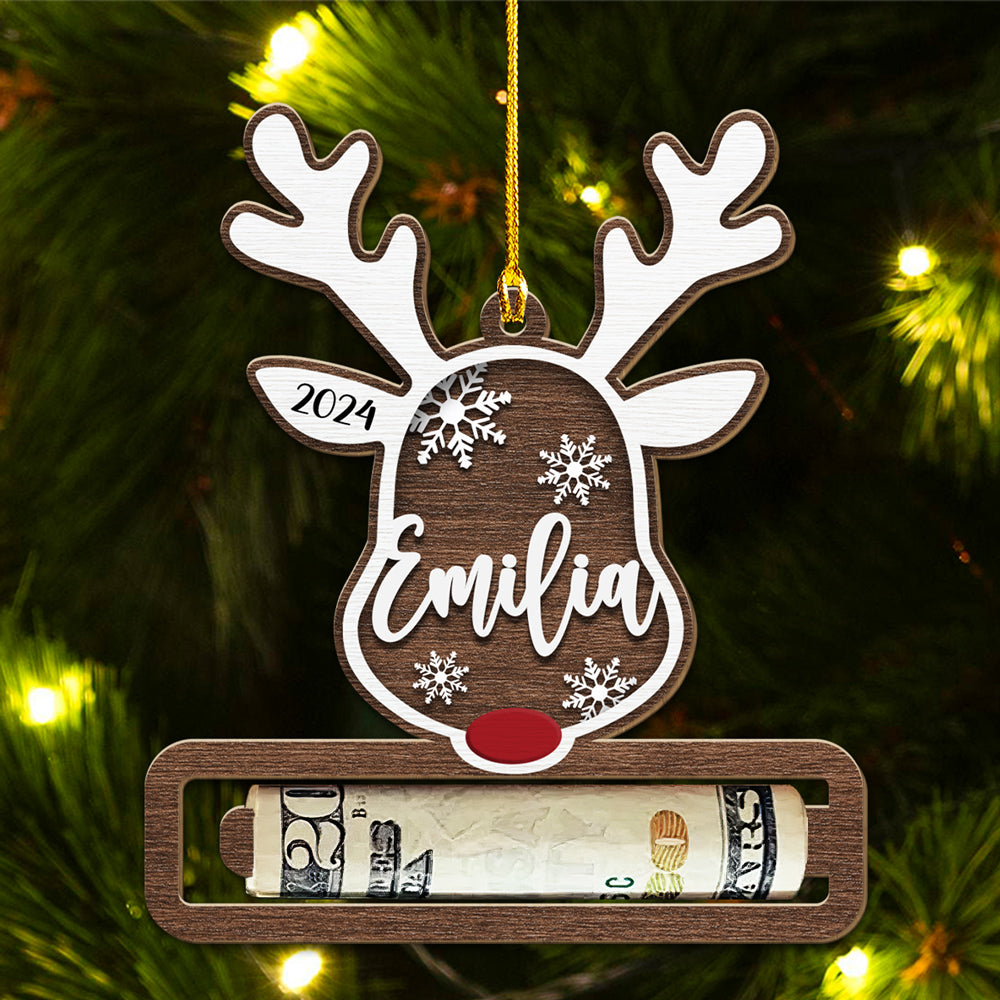 Custom Family Ornament, Christmas Gift for Family Members •  Christmas Reindeer - Personalized Money Holder Wood Ornament