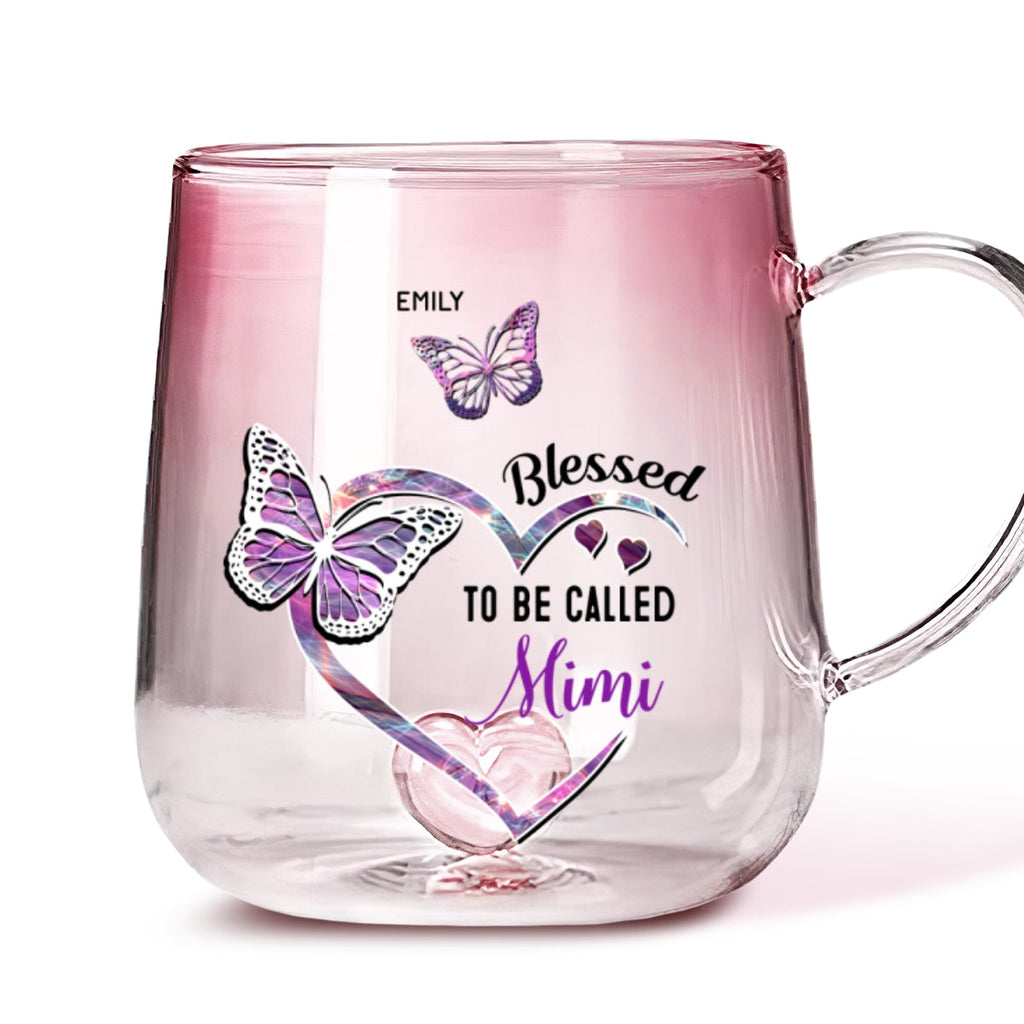 Custom Mother's Day Gift for Mom & Grandma • Blessed Mimi - Personalized Pink Gradient Glass Mug