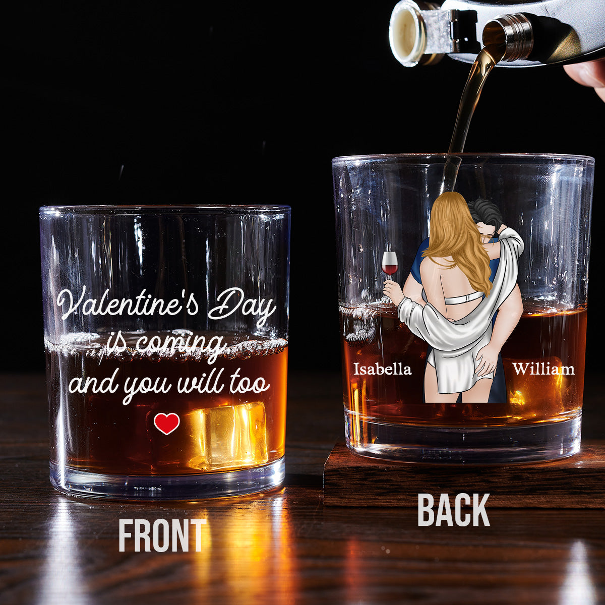 Custom Christmas Anniversary Birthday Drinkware Gifts for Couple • Valentines Day Is Coming - Personalized Whiskey Glass