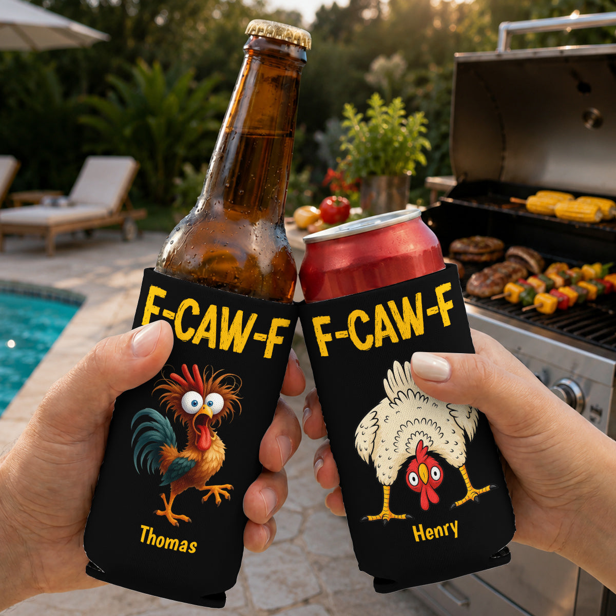FCAWF Chicken Humor - Personalized Skinny Can Cooler