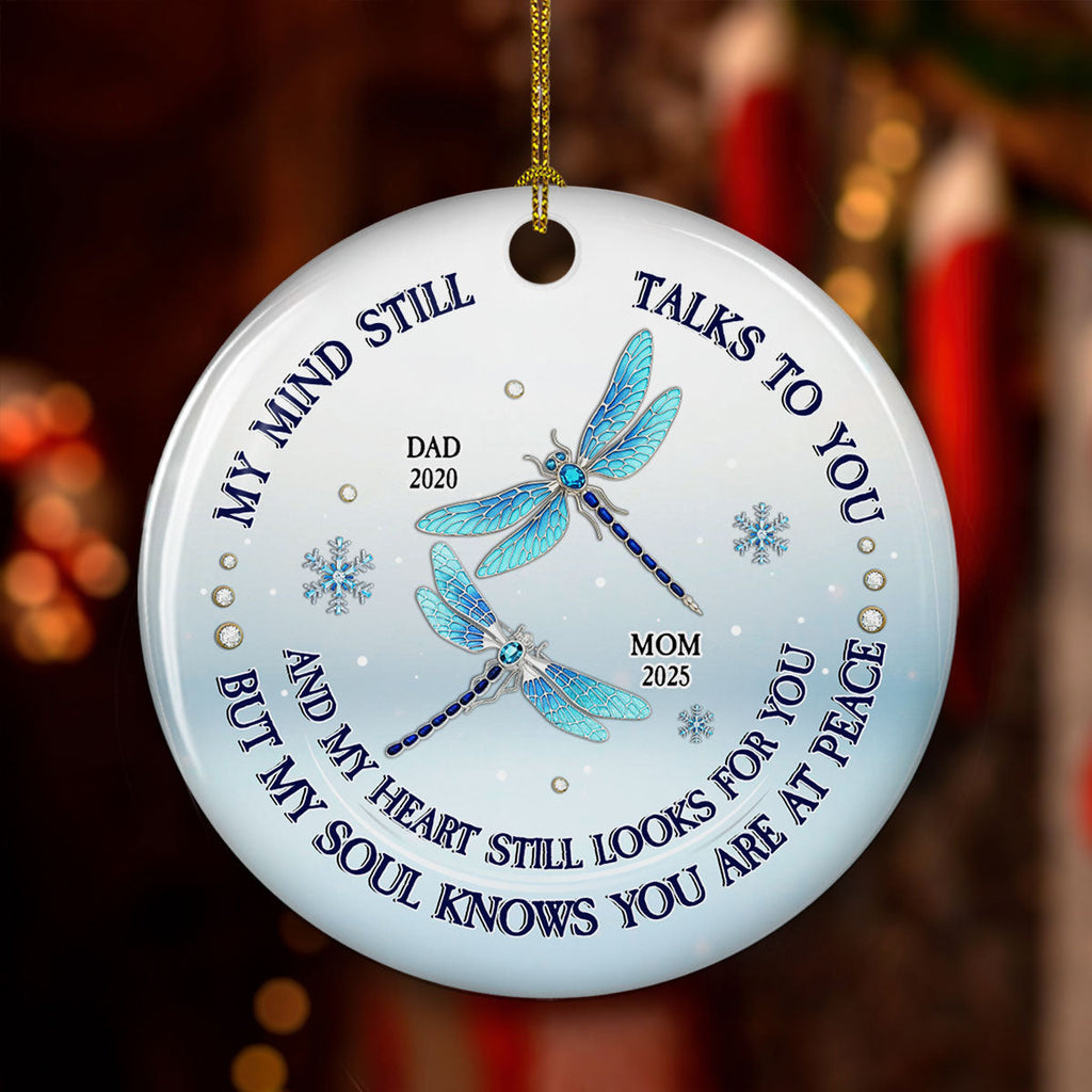 Custom Memorial Christmas Ornament, Sympathy Keepsake •  My Mind My Heart My Soul Blue Crystal - Personalized Ceramic Ornament