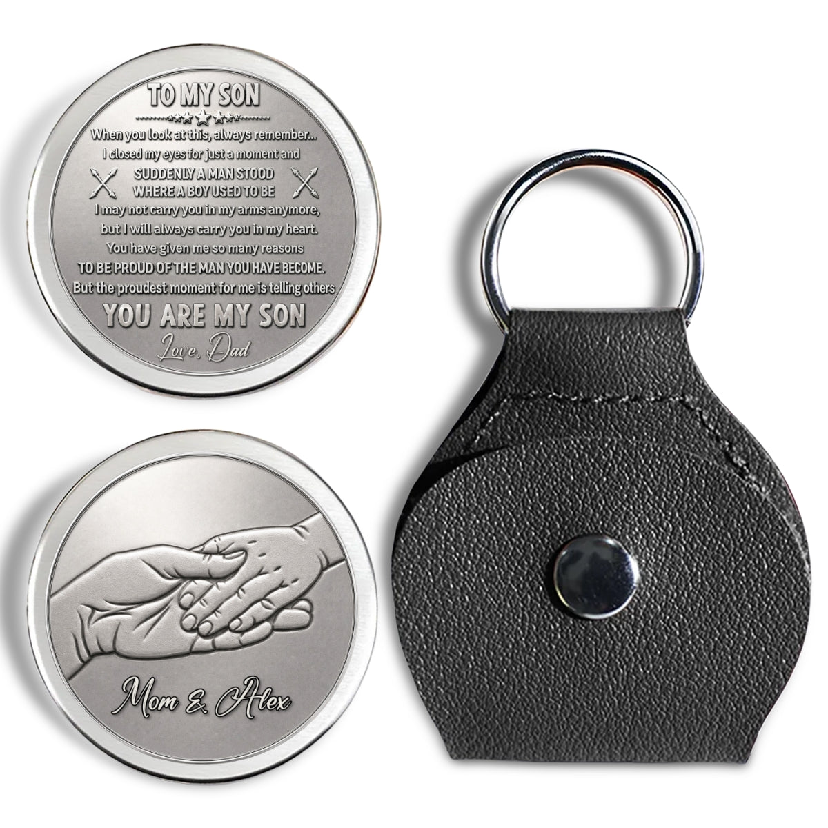 Custom Son Coin Keychain, Father's Day Birthday Gifts • The Man You Have Become - Personalized 3D Effect Pocket Hug