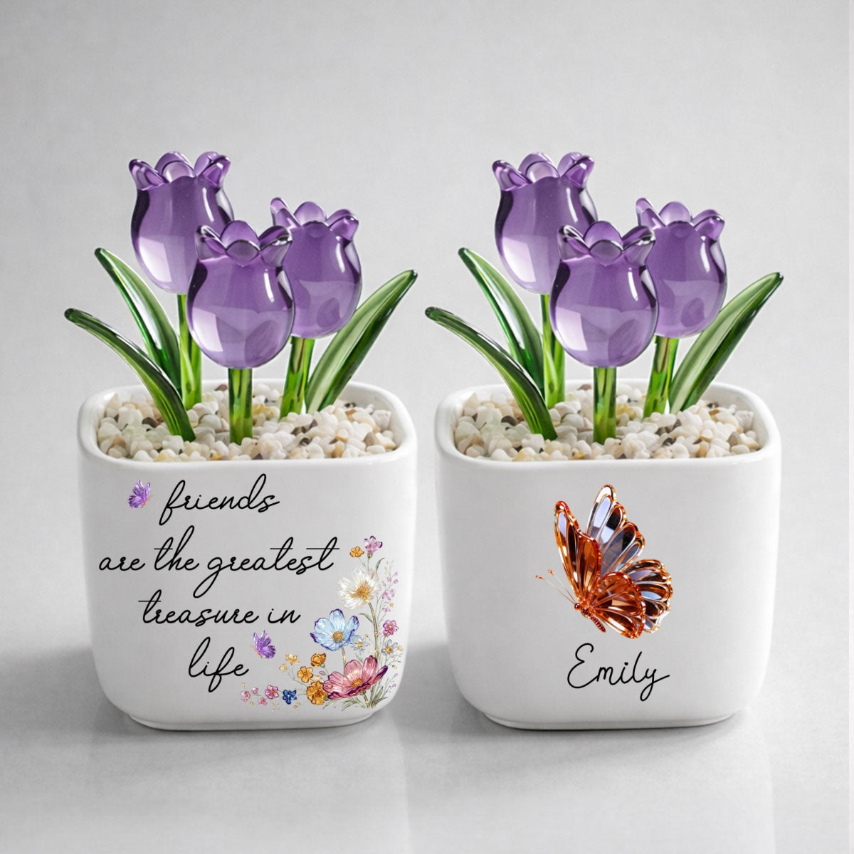 Custom Flower Keepsake, Glass Home Decor Gift for Best Friend • Treasured Friend - Personalized Glass Everlasting Tulips
