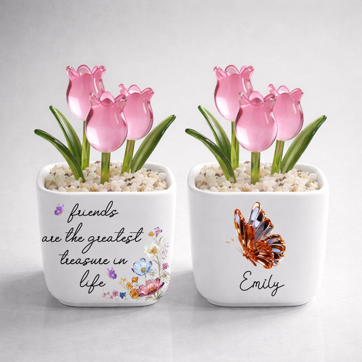 Custom Flower Keepsake, Glass Home Decor Gift for Best Friend • Treasured Friend - Personalized Glass Everlasting Tulips