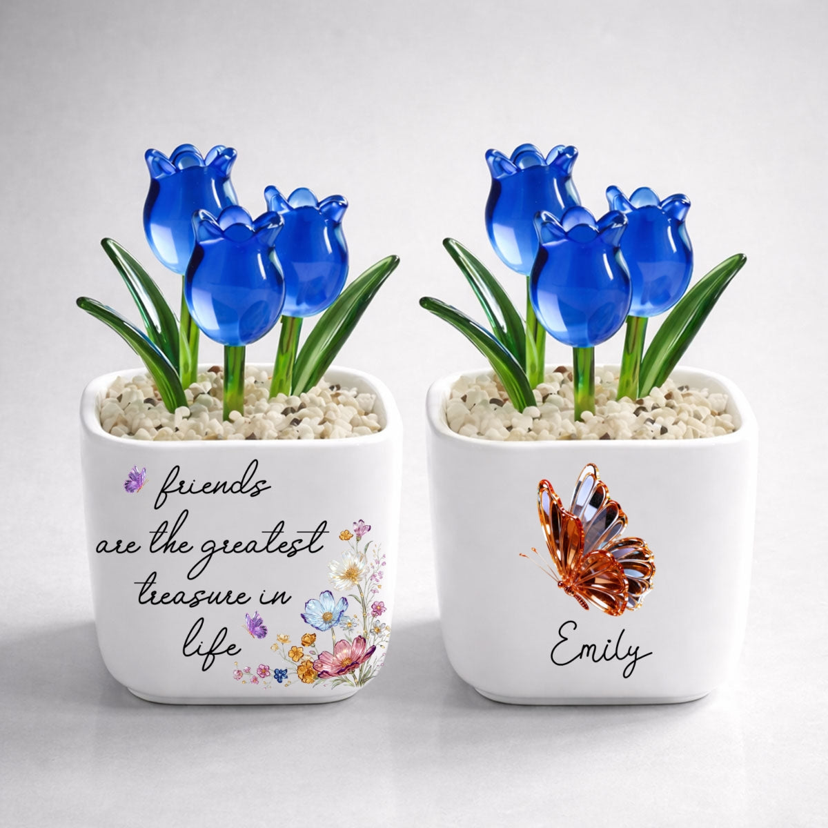 Custom Flower Keepsake, Glass Home Decor Gift for Best Friend • Treasured Friend - Personalized Glass Everlasting Tulips