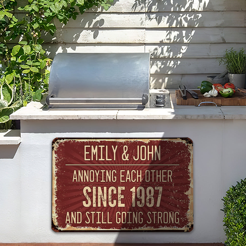 Custom Couple Anniversary Wall Decor Keepsake Gift • Annoying Each Other - Personalized Metal Sign