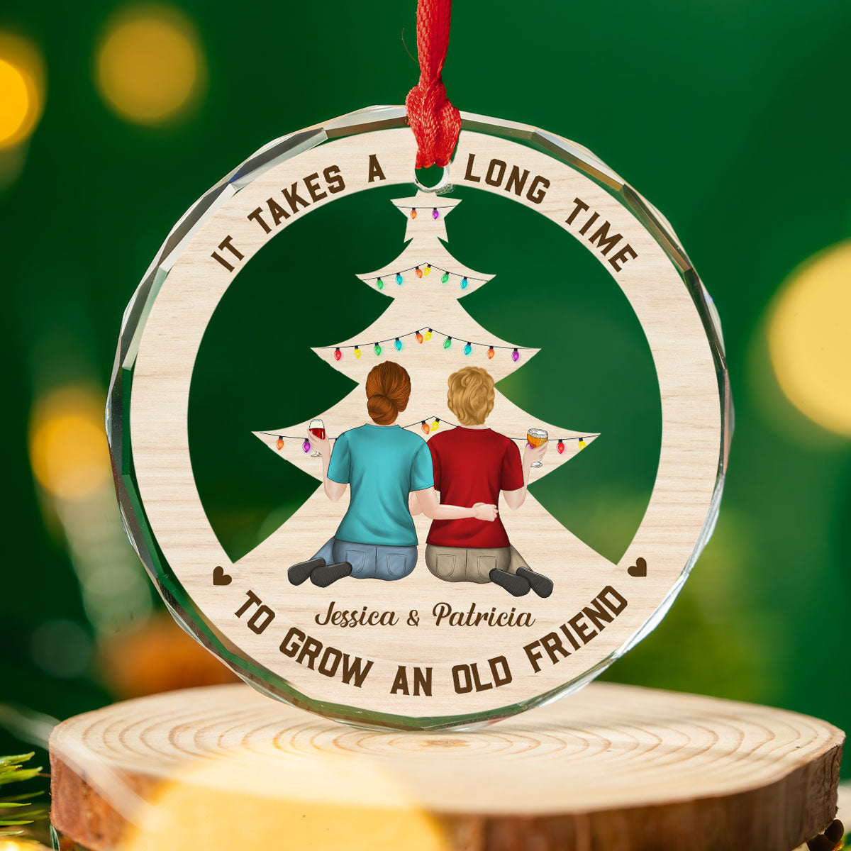 Custom Friendship Christmas Ornament, Best Friend Gift •  Grow An Old Friend - Personalized Glass Ornament