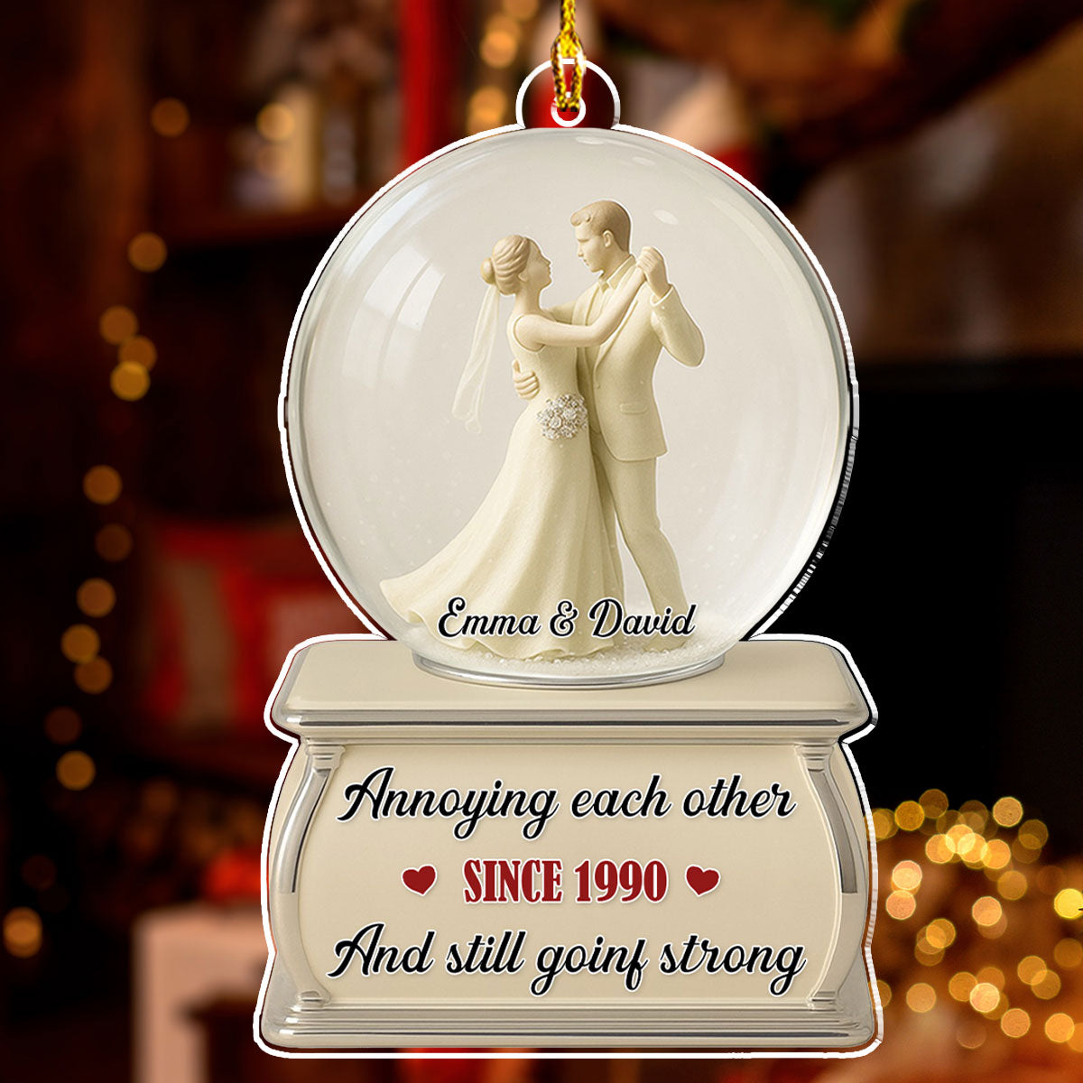 Custom Couple Christmas Ornament, Anniversary Gift •  Dancing Couple Snow Globe - Personalized Acrylic Ornament