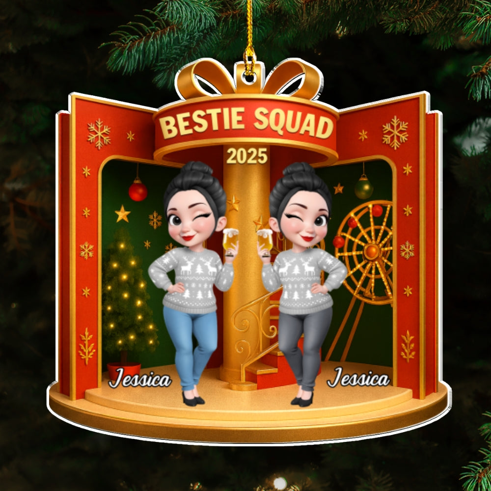 Custom Friendship Christmas Ornament, Best Friend Gift •  Besties In The Dollhouse - Personalized Acrylic Ornament