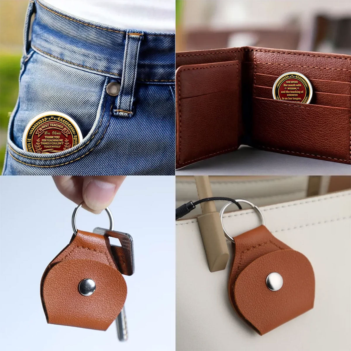 Custom Coin Keychain, Mother's Father's Day Birthday Gift Keepsake • Teachers Create Lasting Impact - Personalized Pocket Hug