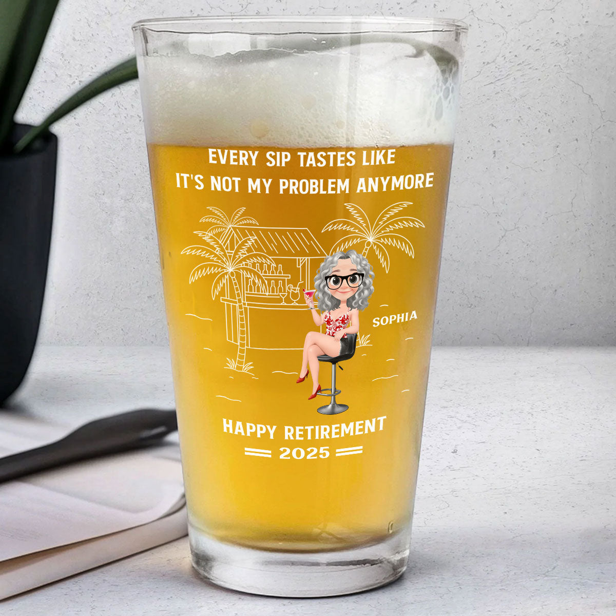 Happily Retired - Personalized Beer Glass