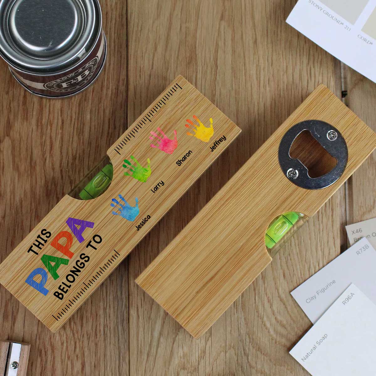 This Daddy Belongs To - Personalized Wooden Spirit Level Bottle Opener