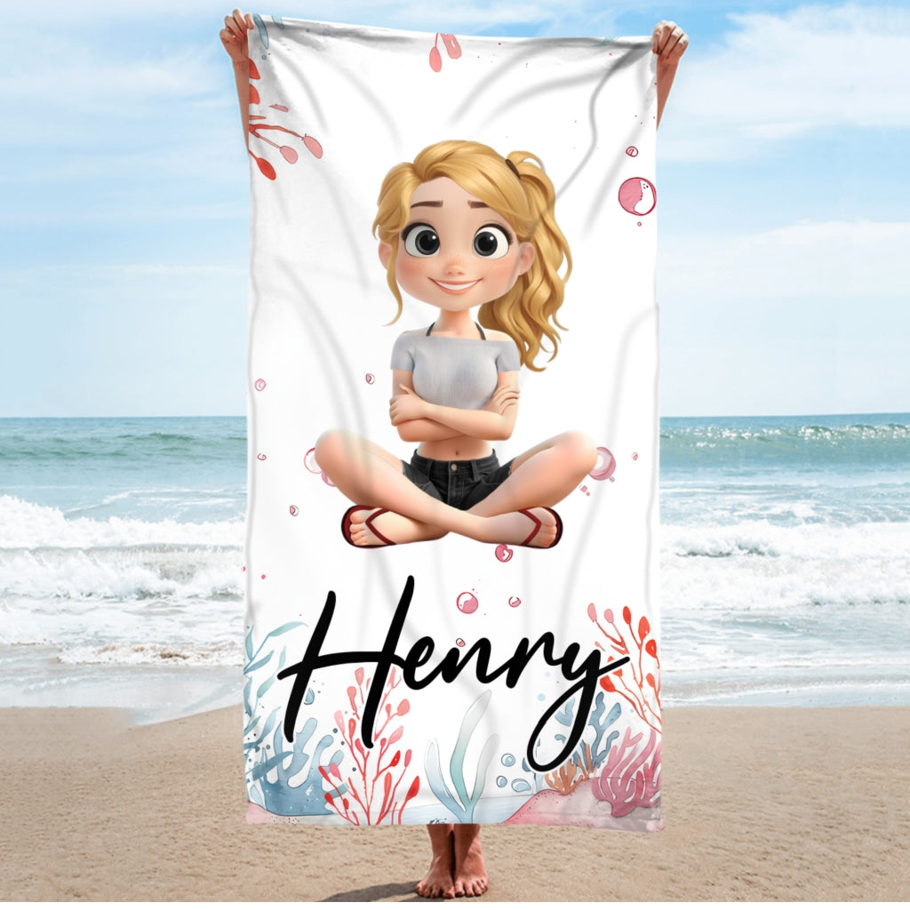 Cartoon Scuba Diver - Personalized Beach Towel