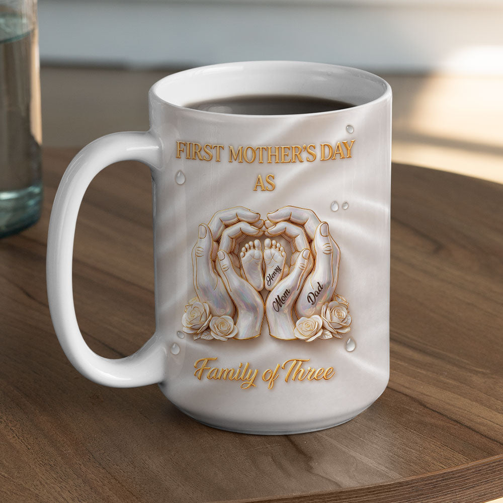 Custom First Mother's Day, Christmas Gift for New Mom • Lovely Family Of Three - Personalized 3D Inflated Effect Mug