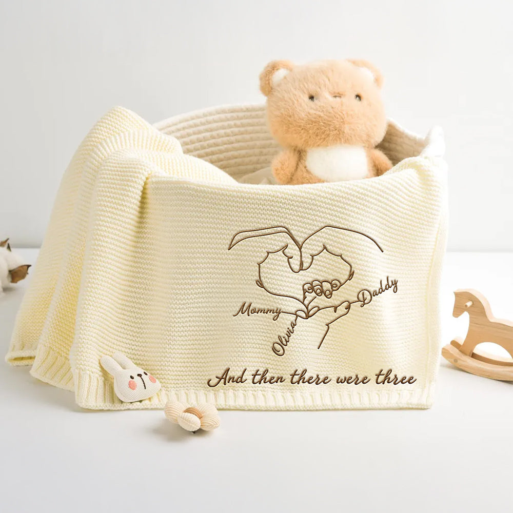 Hold Hands - Personalized Embroidered Knitted Baby Blanket