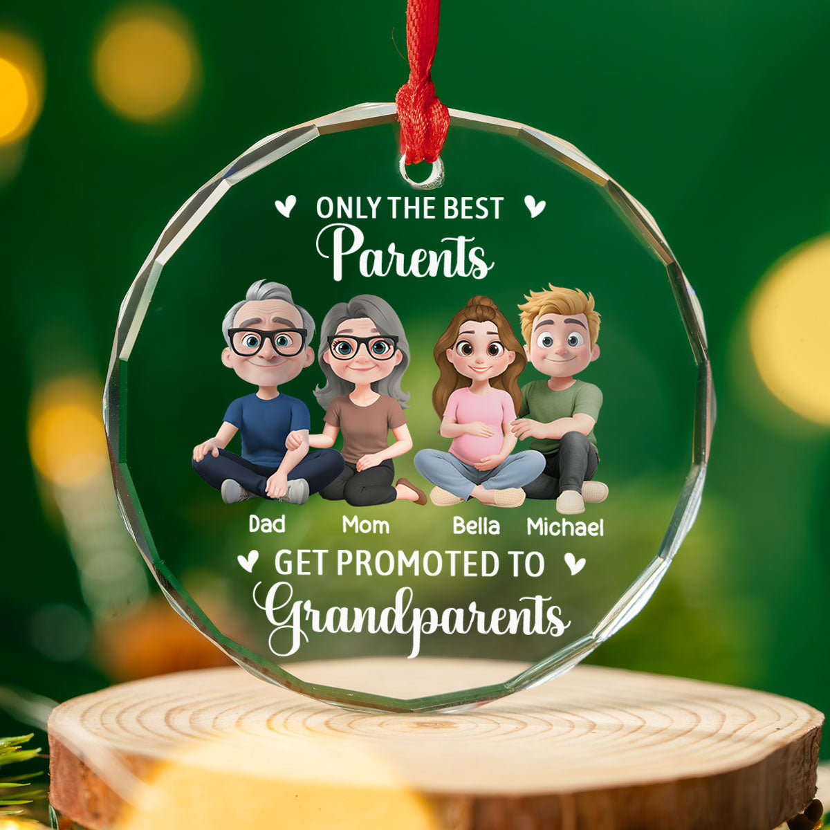 Custom Family Ornament, Christmas Gift for Family Members •  New Grandparents - Personalized Glass Ornament