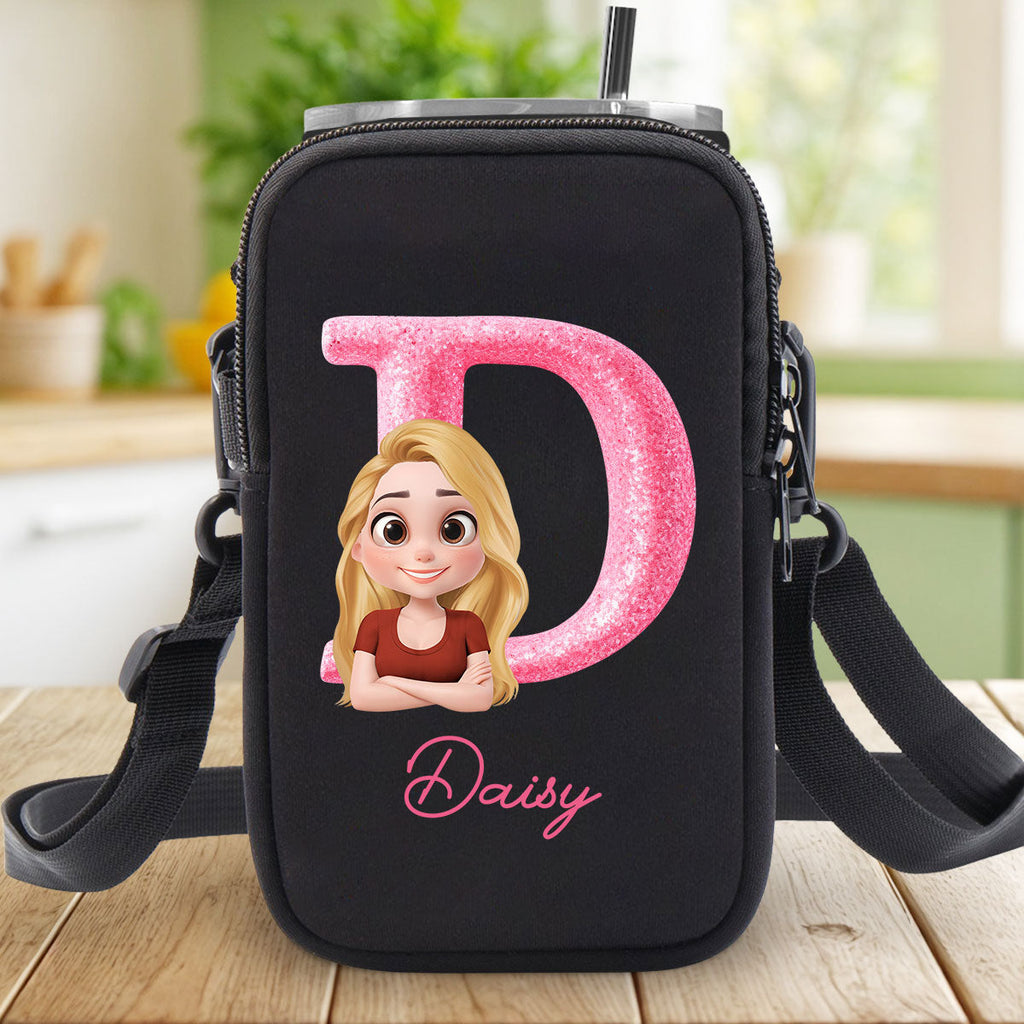 Glitter Alphabet Cartoon - Personalized Water Bottle Carrier Bag