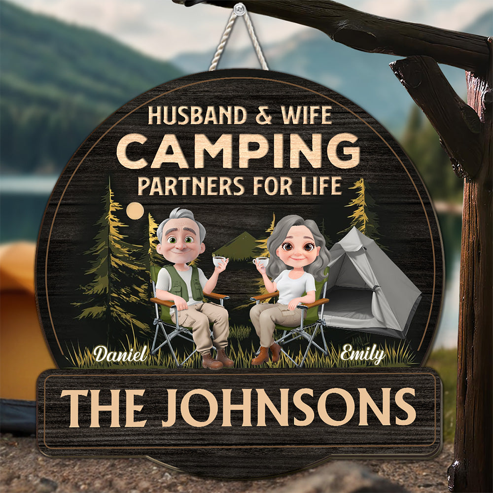 Custom Couple Campground Sign, Campsite Outdoor Wall Decor • Sit By The Campsite - Personalized Wood Sign