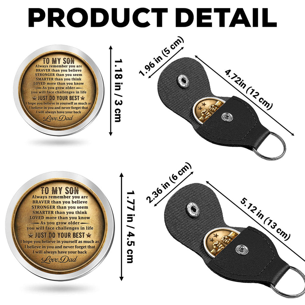 Custom Son Coin Keychain, Father's Day Birthday Gifts • Just Do Your Best My Son - Personalized 3D Effect Pocket Hug