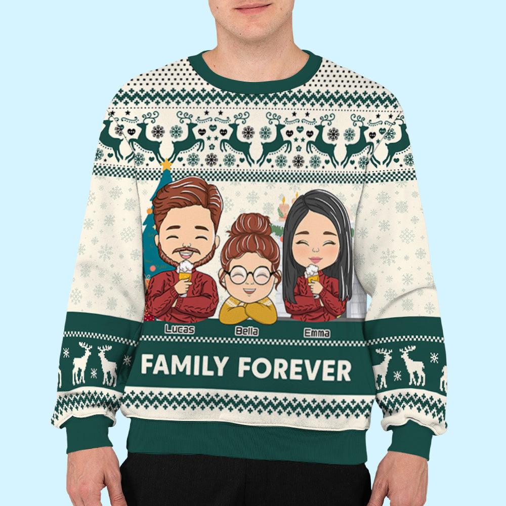 Custom Family Christmas Sweatshirt, Gift for Family Members • Family Forever - Personalized All-Over-Print Sweatshirt