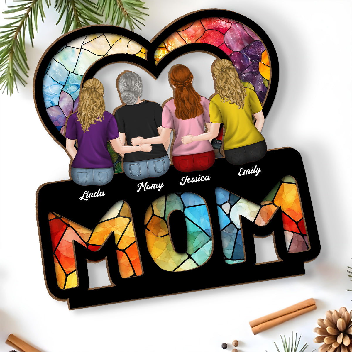 Custom Mother's Day Decor, Gift for Mom & Grandma • We Love You Mom - Personalized 2-Layer Wood Plaque With Flat Base