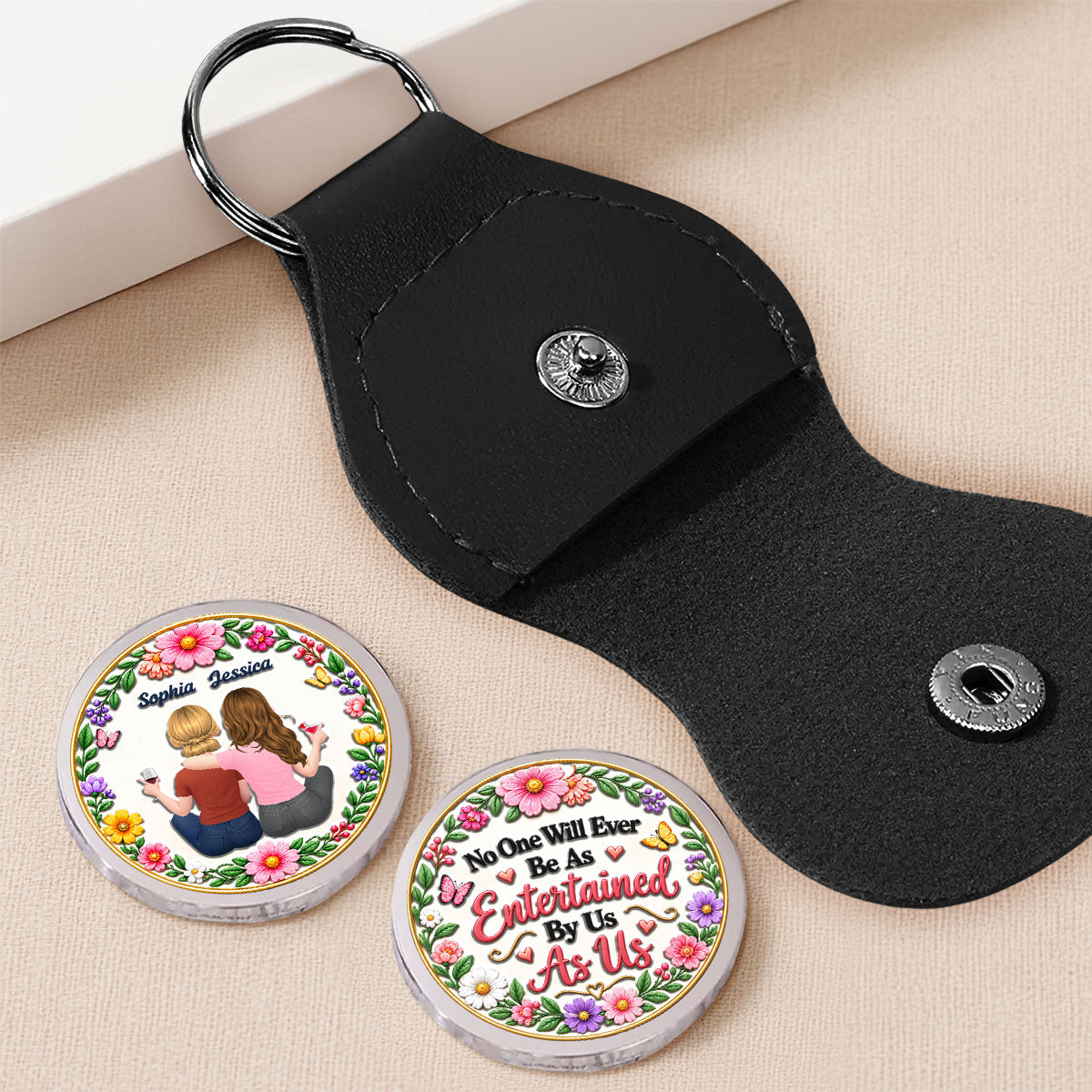 Custom Sister Siblings Coin Keychain, Christmas Birthday Gifts • Nobody Laughs Like We Do - Personalized 3D Printing Pocket Hug