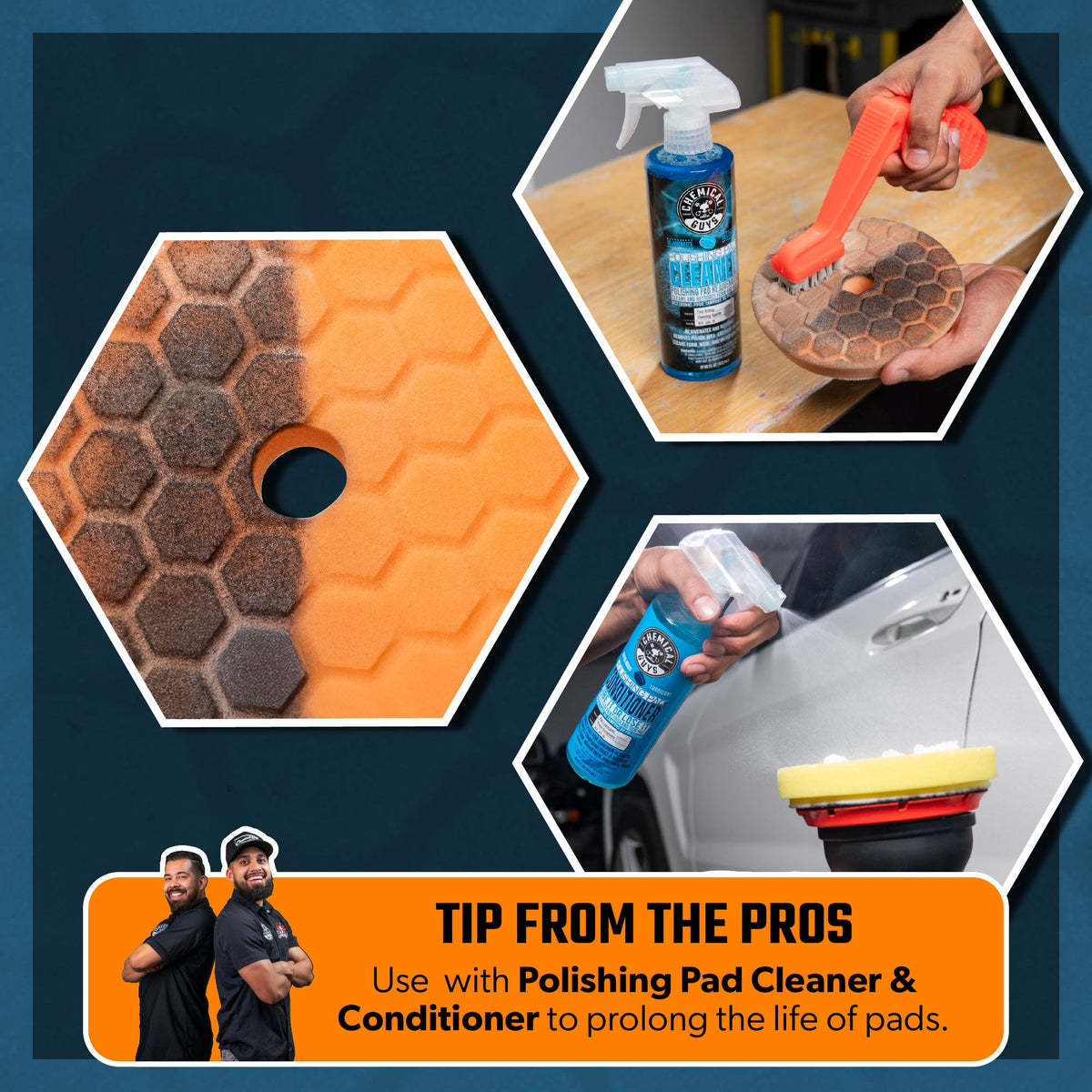 TORQX Complete Detailing Kit - hex-logic pad cleaning and conditioning tip: use polishing pad cleaner and conditioner to prolong the life of pads