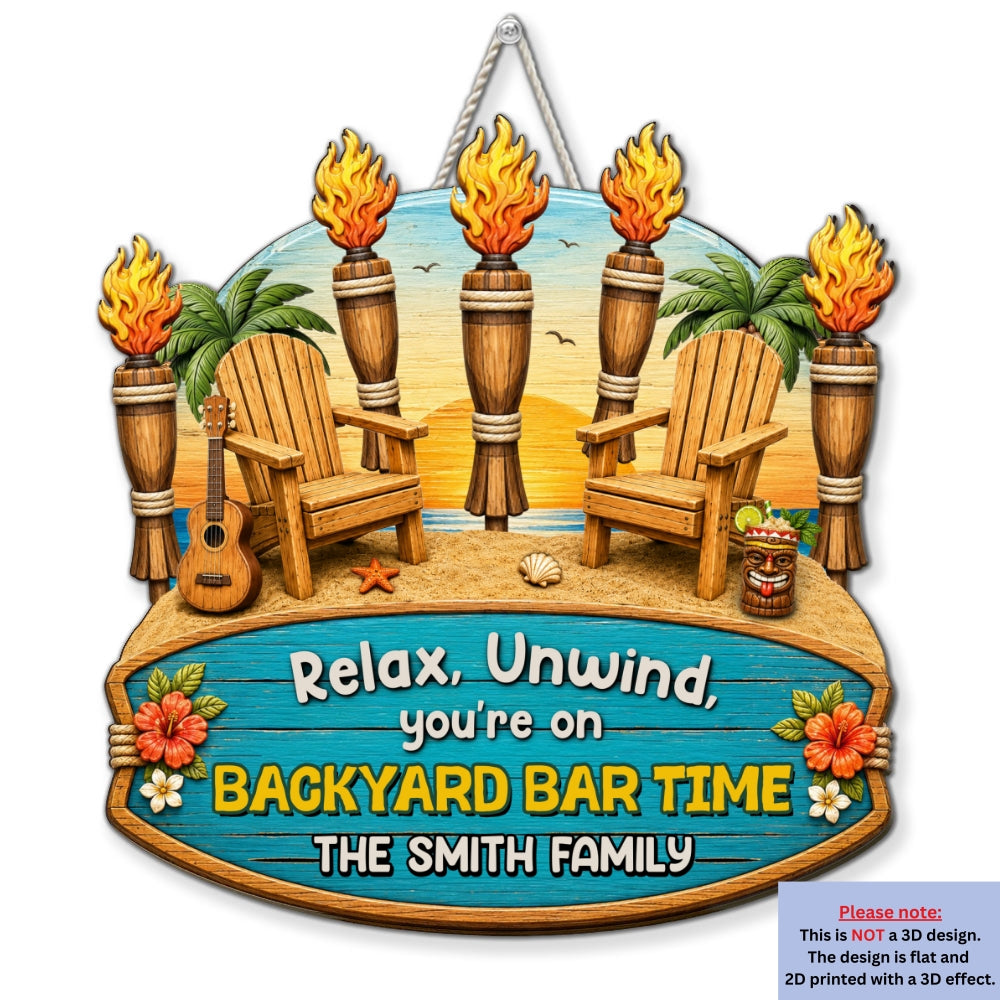 Custom 3D Family Summer Backyard, Patio & Porch Decor • Relax Time - Personalized Wood Sign