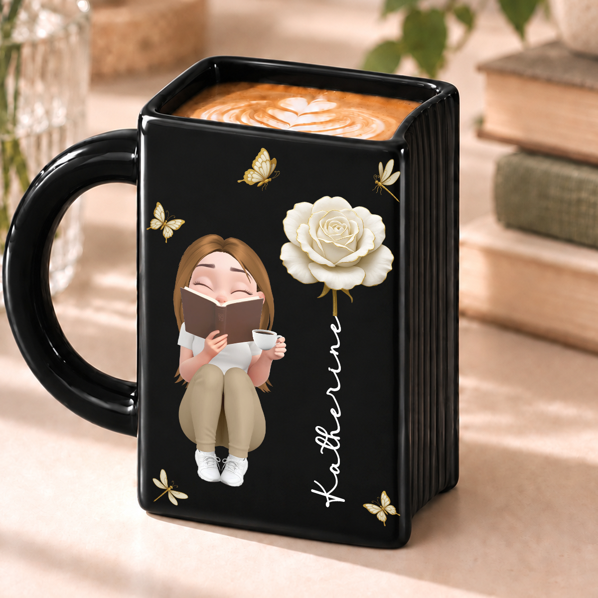 Custom Best Friend, Christmas & Birthday Friendship Keepsake Gift • Reading Is My Hobby - Personalized Book Shaped Mug