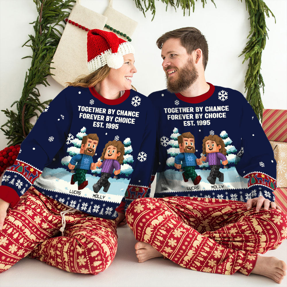 Custom Couple Christmas Sweatshirt, Anniversary Gift • Together By Chance - Personalized All-Over-Print Sweatshirt