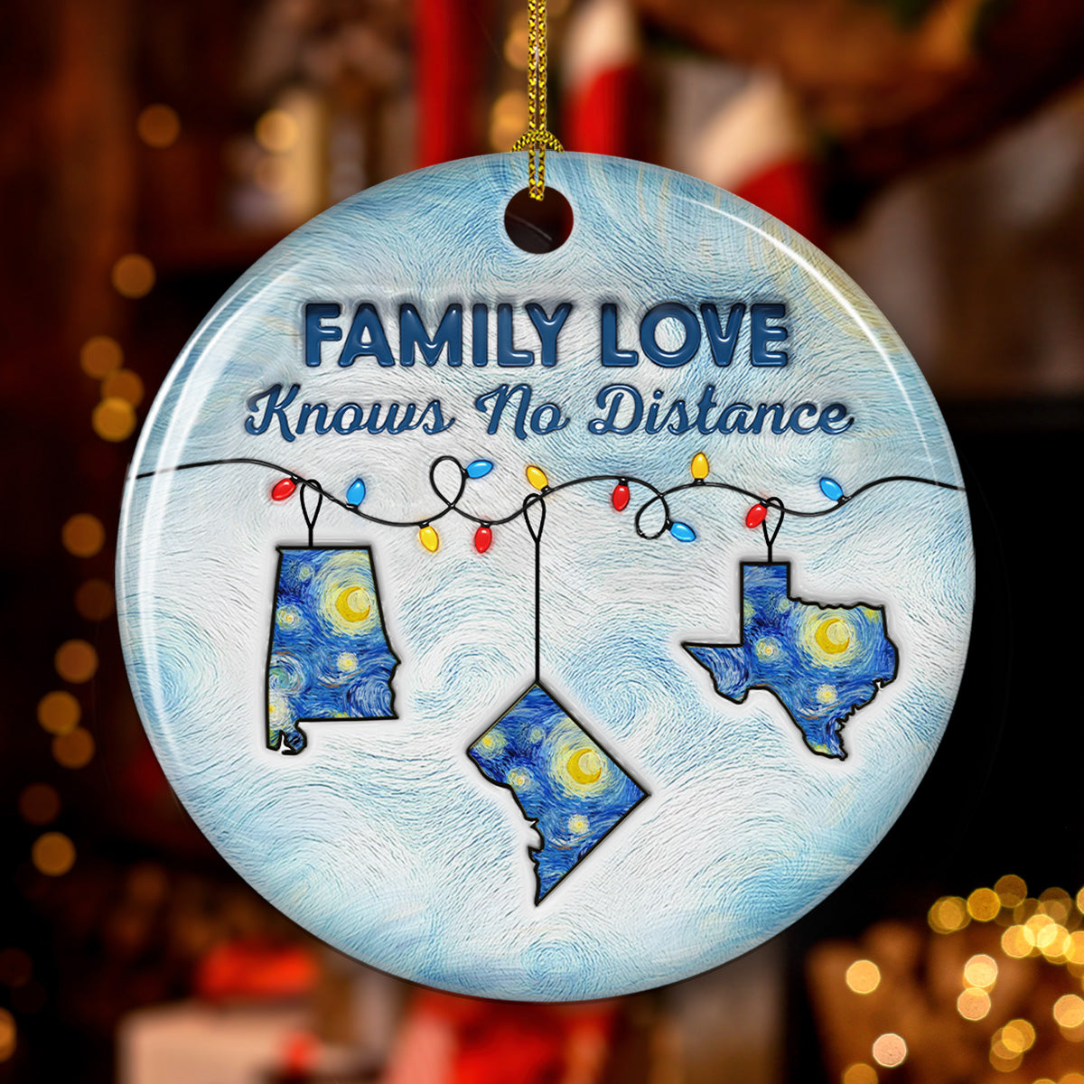 Custom Family Christmas Ornament for Long Distance Families •  Long Distance - Personalized 3D Inflated Effect Ceramic Ornament