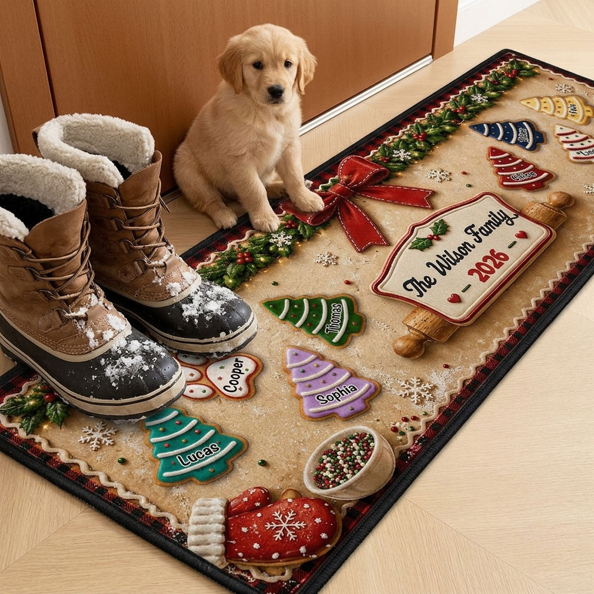 Custom Family Name Christmas Rug, Holiday Gift For Family Members • Family Cake - Personalized Runner Rug