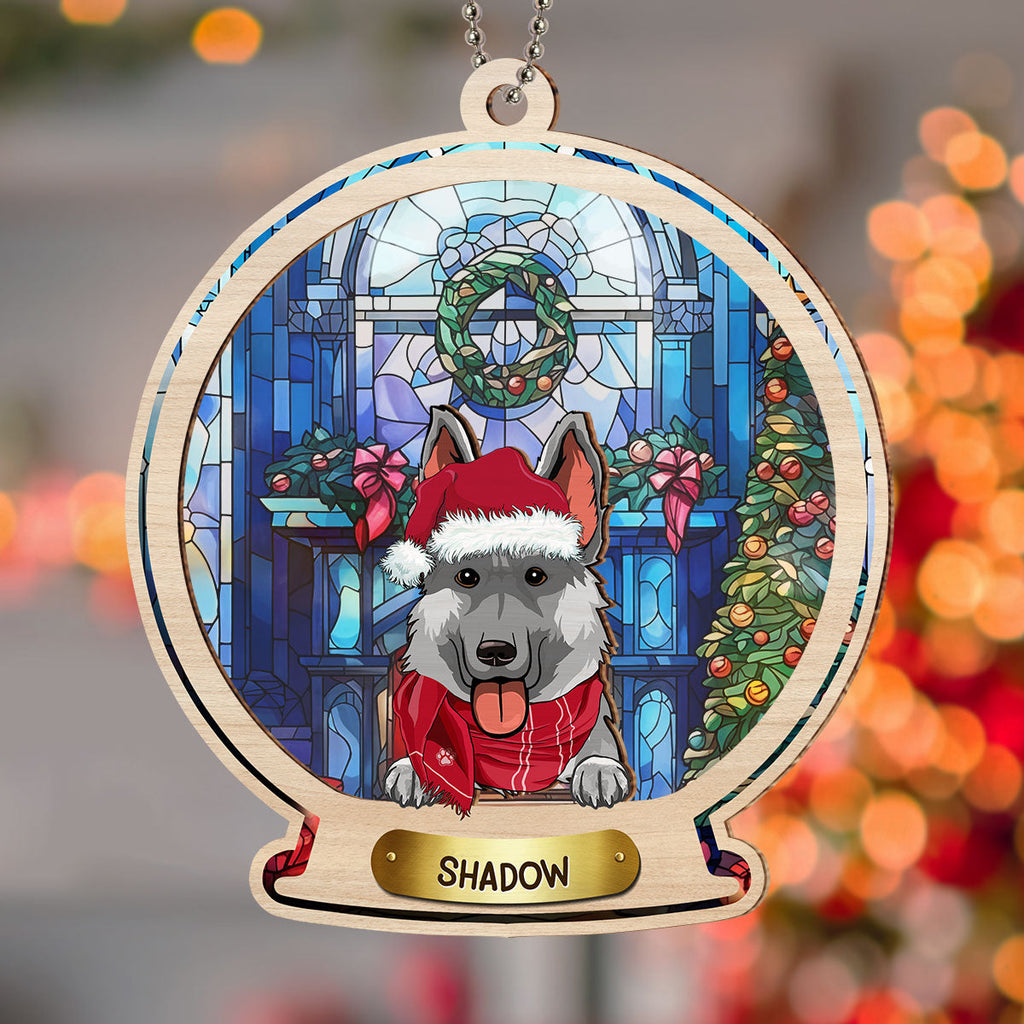 Custom Keepsake Christmas Ornament •  Snow Globe Dog - Personalized Suncatcher Ornament