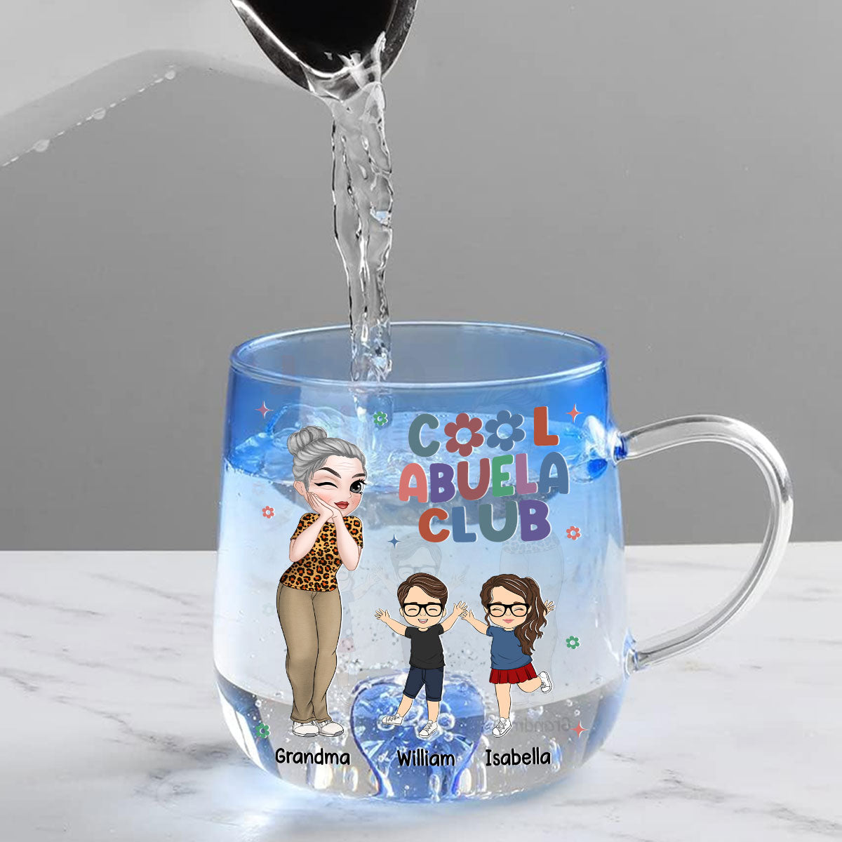 Custom Mother's Day Gift for Mom & Grandma • Cool Grandma Club - Personalized Blue Gradient Glass Mug
