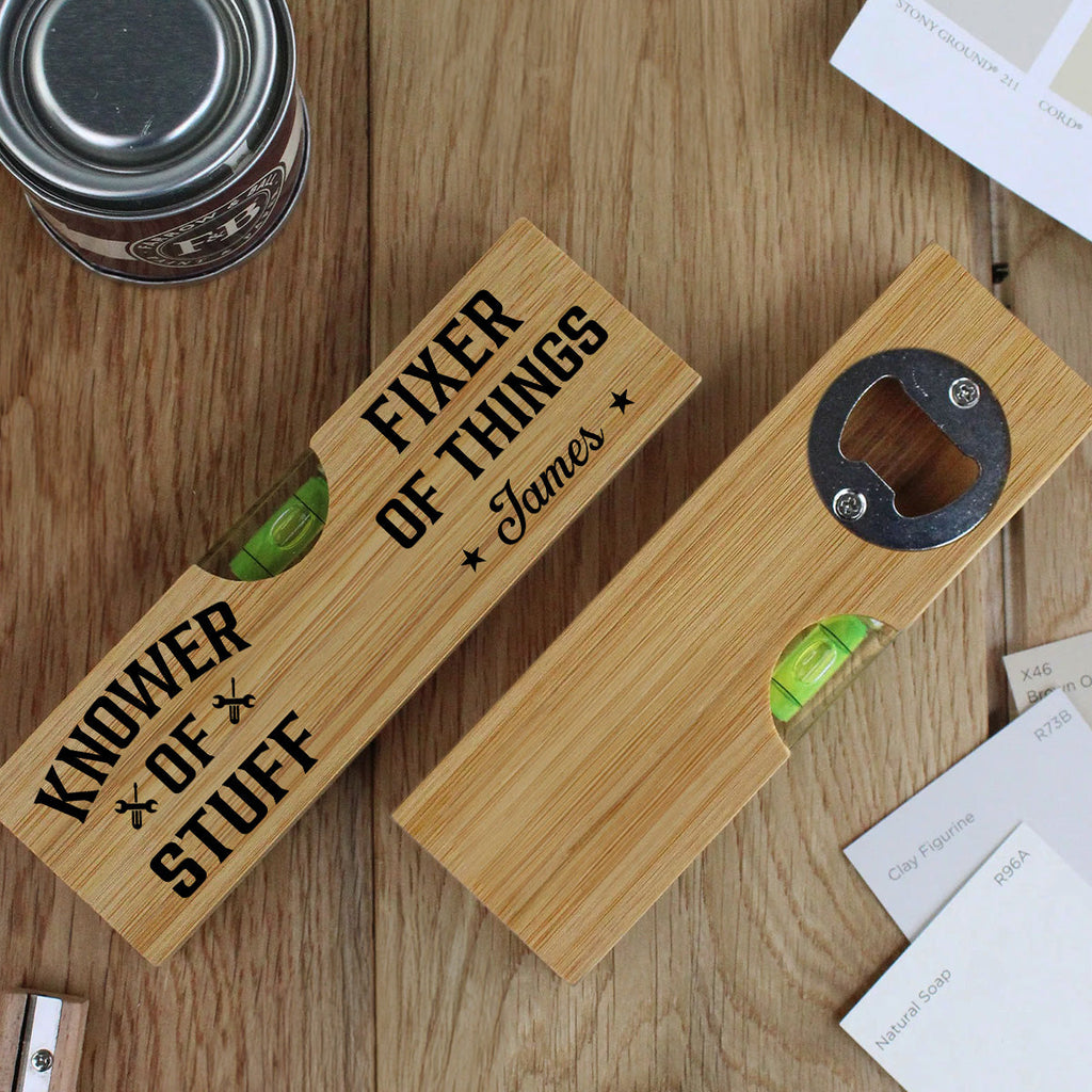 Fixer And Knower - Personalized Wooden Spirit Level Bottle Opener