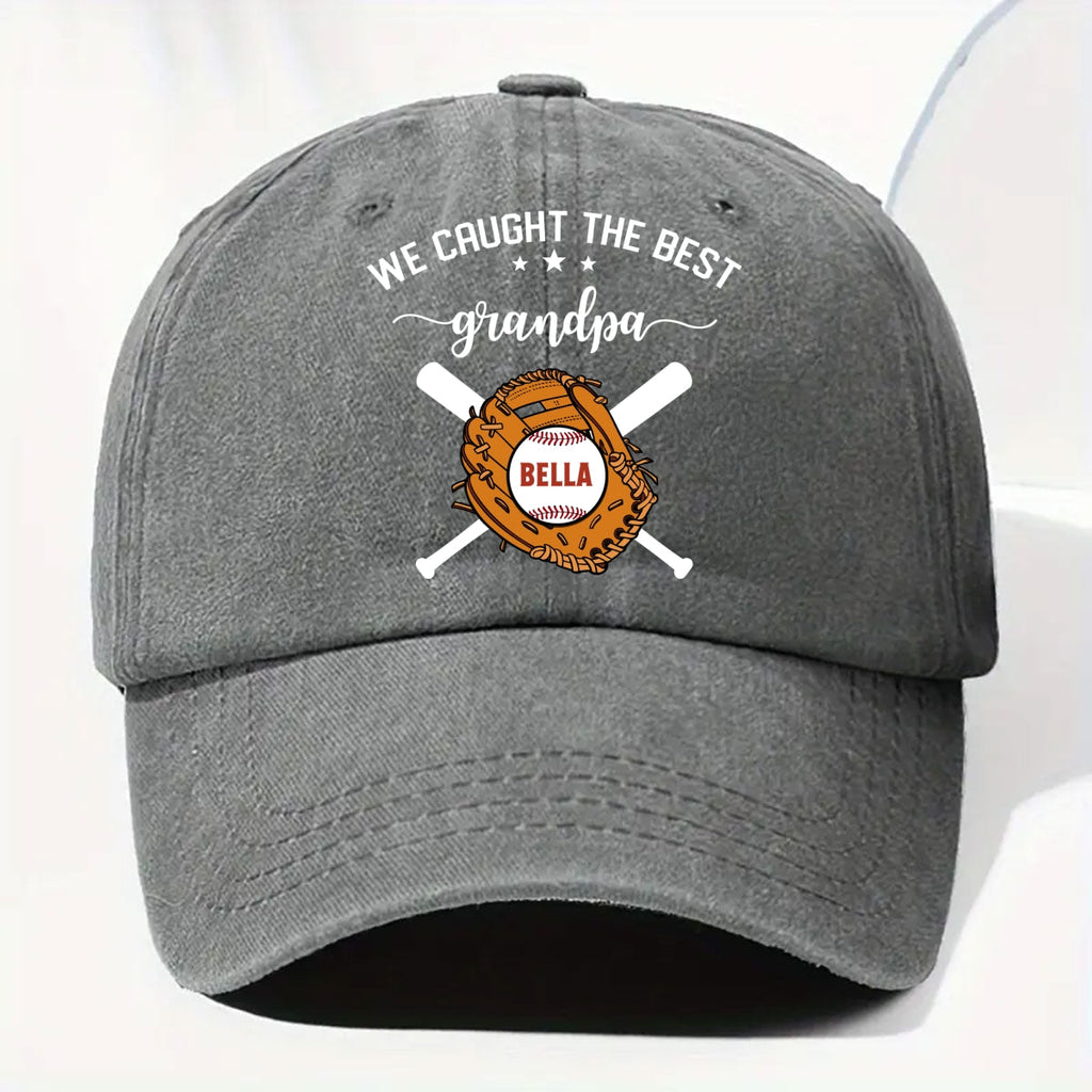 Custom Christmas Headwear Birthday Gifts for Dad • We Caught The Best Dad - Personalized Vintage Washed Denim Cap