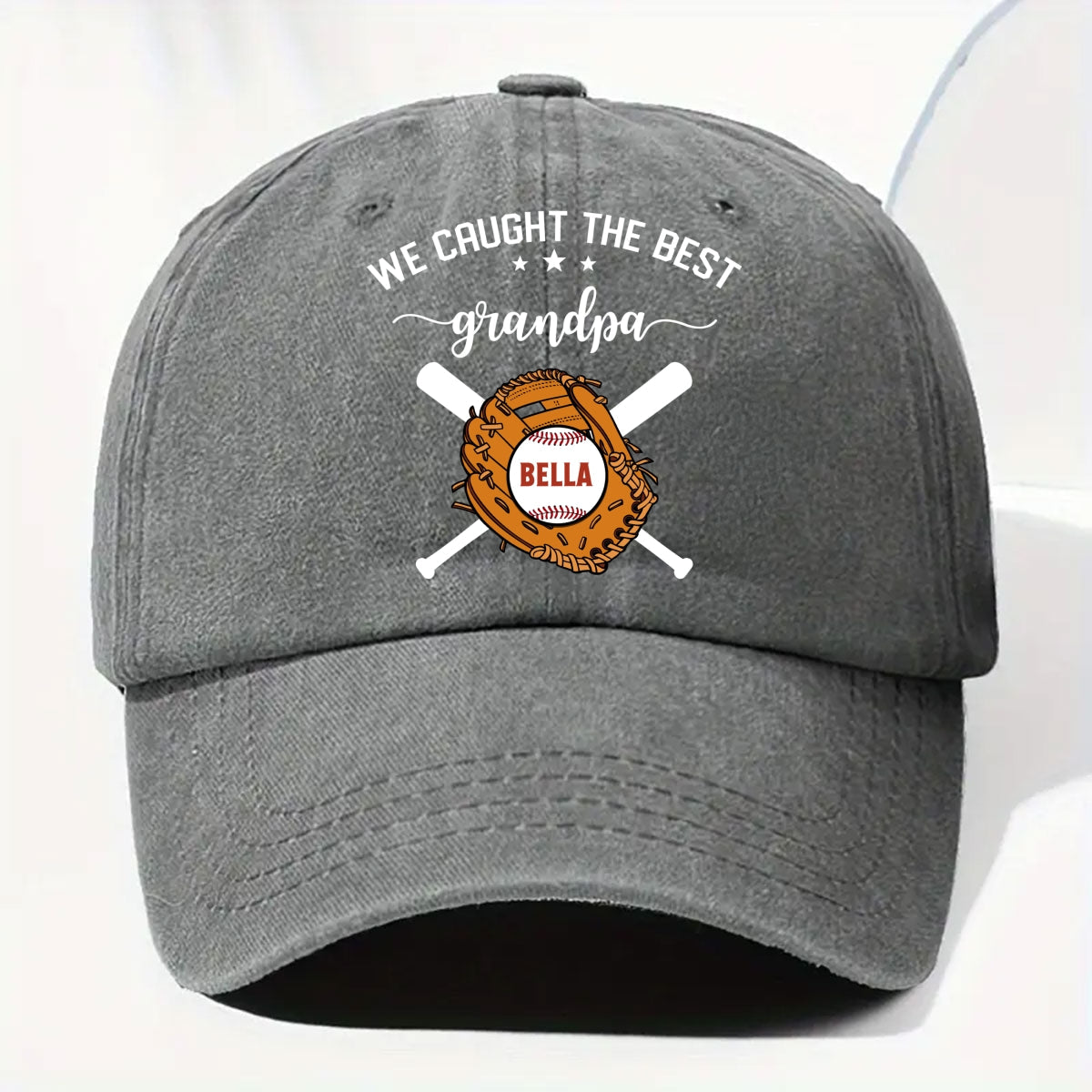 Custom Christmas Headwear Birthday Gifts for Dad • We Caught The Best Dad - Personalized Vintage Washed Denim Cap