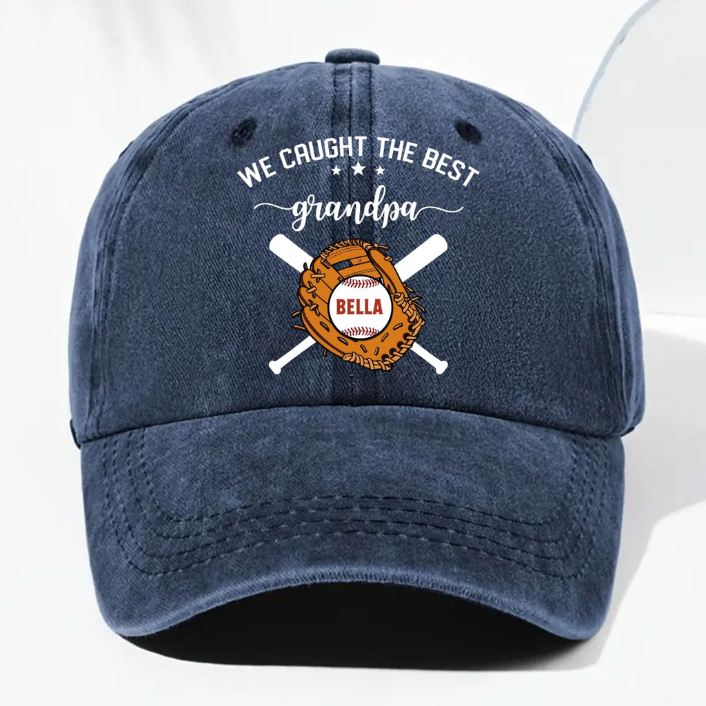 Custom Christmas Headwear Birthday Gifts for Dad • We Caught The Best Dad - Personalized Vintage Washed Denim Cap