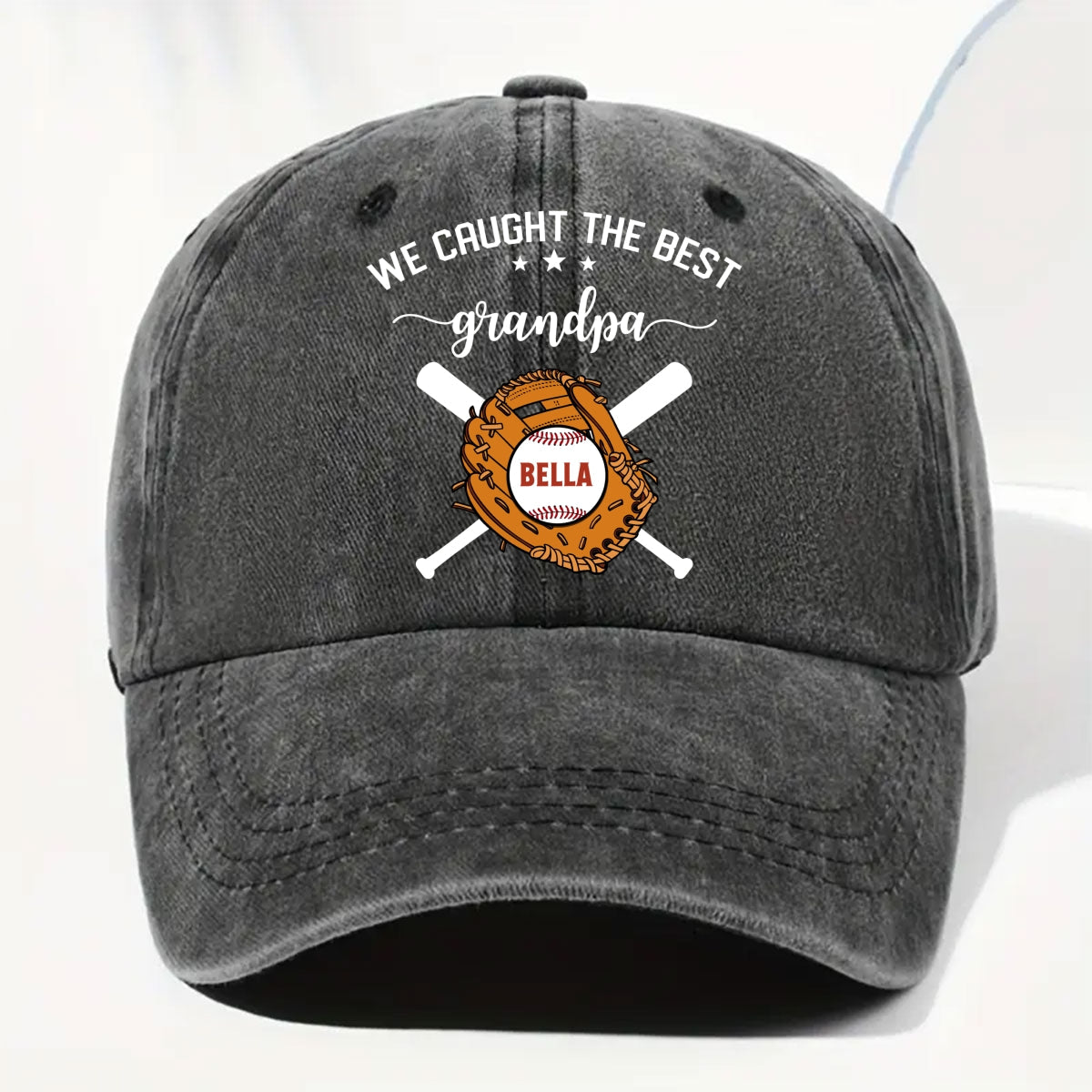 Custom Christmas Headwear Birthday Gifts for Dad • We Caught The Best Dad - Personalized Vintage Washed Denim Cap