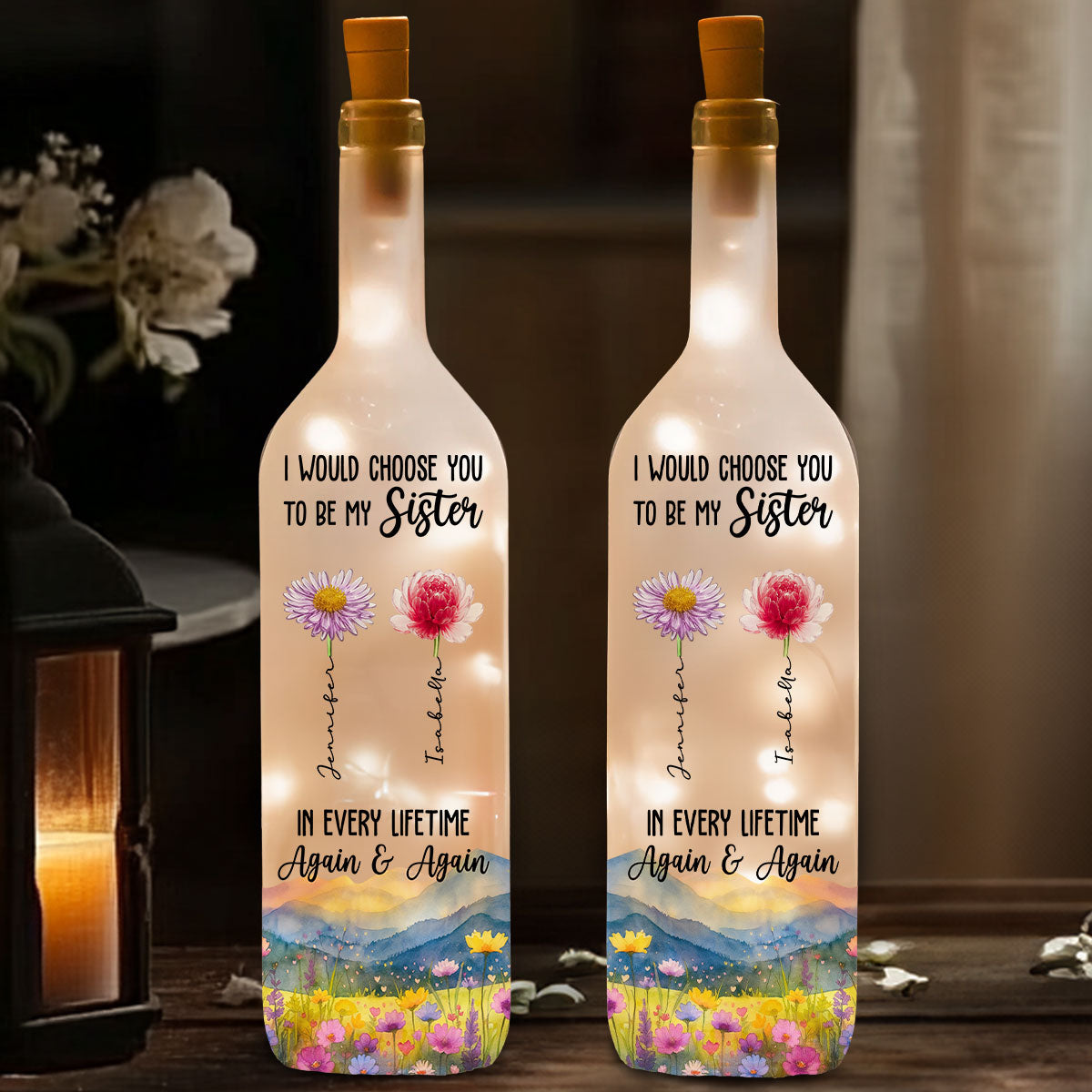 Always Choose You My Sisters - Personalized Bottle Lamp