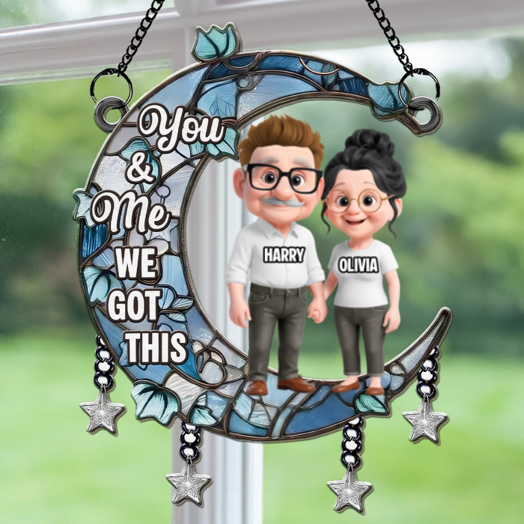Custom Couple Hanging Decor, Anniversary Valentine's Day Gifts • Under The Same Moon - Personalized Suncatcher